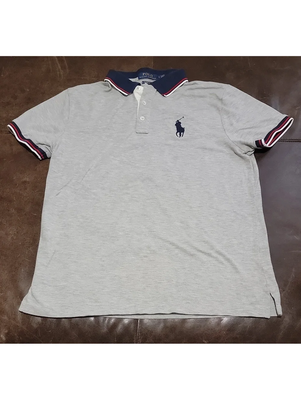 Polo Ralph Lauren Shirt Mens SZ M Gray Custom Slim Fit Big Pony Polo Tee 240